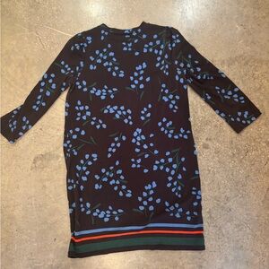 kate spade Black Dress with Blue Floral Print and Striped Hem